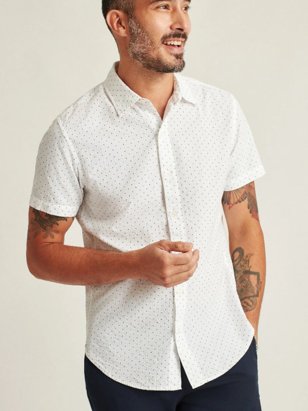 Bonobos White Seersucker Polka Dot Print Stretch Short Sleeve Shirt/8506